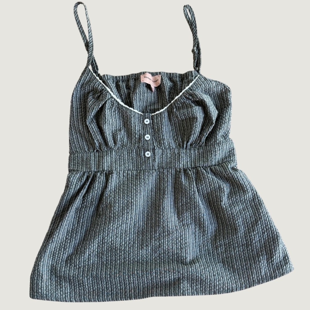 Romeo Romeo Pinstripe Empire Waist Camisole Top Grey XL Smocked Back